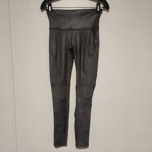 SPANX Faux Leather Moto Leggings Gunmetal Womens Medium